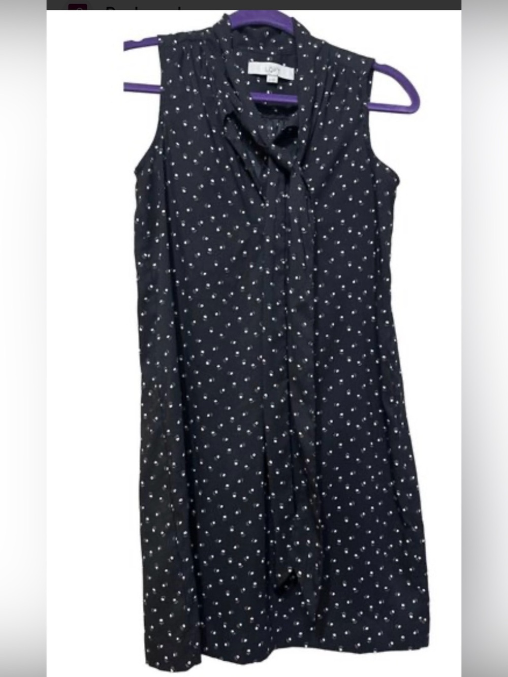 LOFT Black Sleeveless Tie-Neck Polka Dot Mini Dress